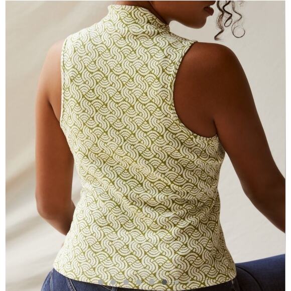 Maeve Structured Mock Neck Top Size M Green Motif Geometric Mod Anthropologie - Picture 6 of 14